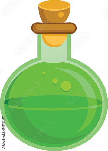 Green potion in a glass bottle with a cork stopper