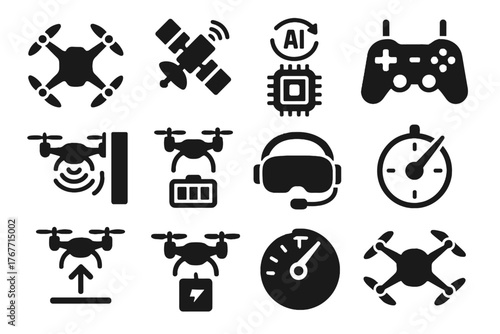 Vector mode drone remote flight control pilot selector headset satellite icon radar