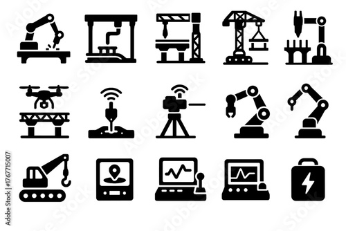 Welder automated construction robotics bridge icon bot vector placement inspection printer robotic