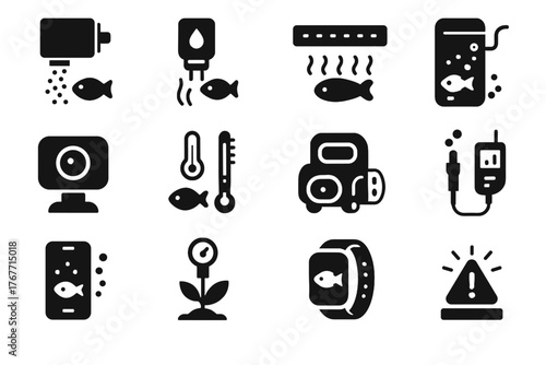 Fish filtration monitor underwater smart alert icon algae icons vector tank aquarium