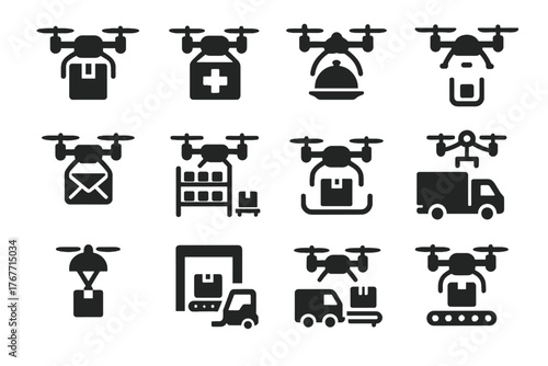 Medical conveyor bay icons icon package vector warehouse mechanism delivery drone parcel