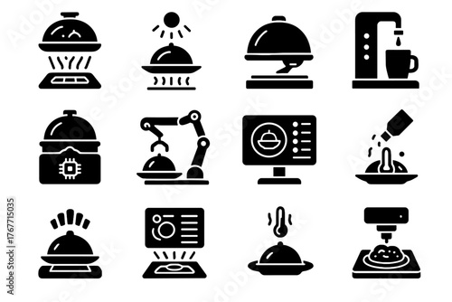 Service instant meal tray futuristic smart robotic dish floating vector icon display