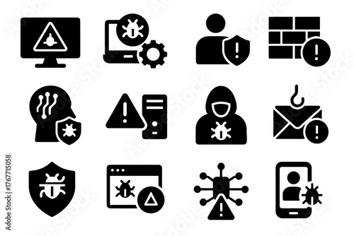 Cyber icon security malware vector network detection alert anomaly threat phishing icons