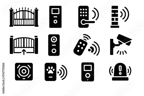 Keypad doorbell alert controller home smart light fence gate icons icon vector