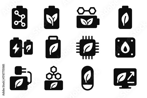 Biochemical icons green power vector source battery bio chip icon enzymatic cell