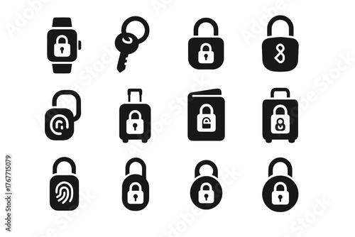 Biometric personal tag vector bluetooth pocket vault lock smart bike icon