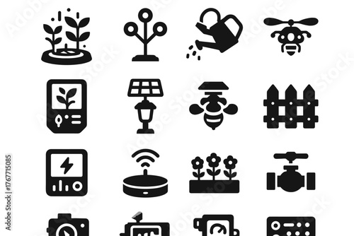 Icon energy bed panel bee wireless vector garden icons can sensor futuristic