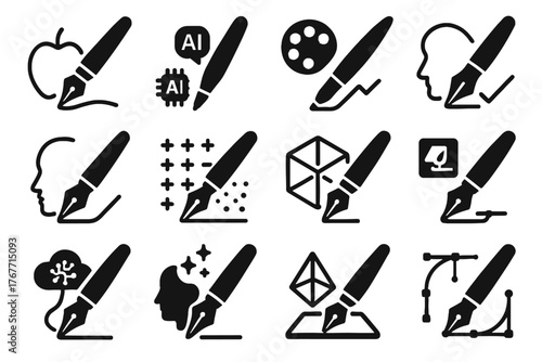 Art style icon palette pen drawing lines tools learning vector patterns ai