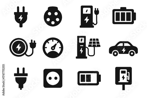 Solar charging cable meter vector icon car port power icons charge outlet