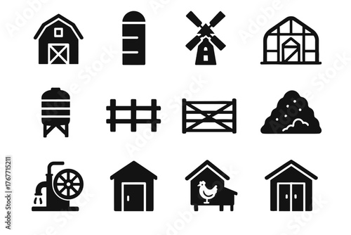 Irrigation vector icon coop shed compost farm tank tool icons storage greenhouse