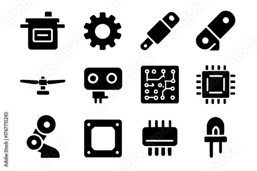 Circuit board actuator connector icons microchip components icon frame vector robot indicator