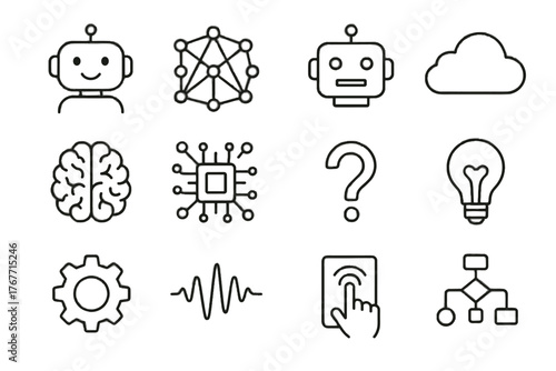 Network avatar robot bulb icon ai set speech vector touchscreen brain chatbot