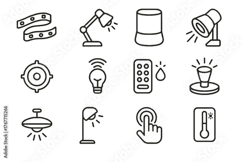 Futuristic touch lamp icons holographic glow indicator light vector led desk icon