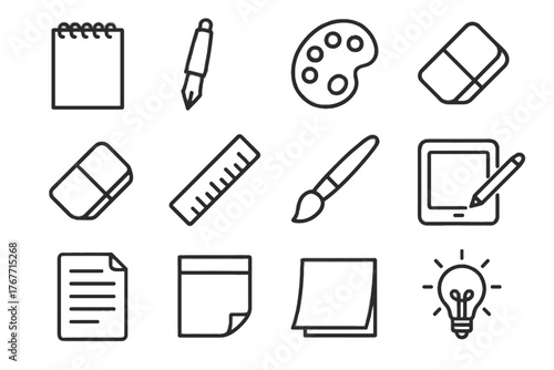 Creative icon brush color icons sketch sheet tablet note drawing tools vector