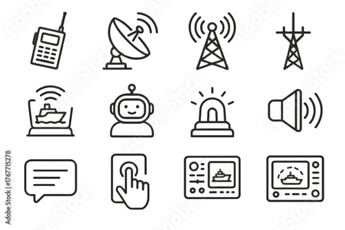 Signal ai ship antenna icons holographic vector radio communication satellite display icon