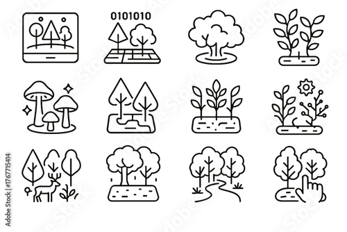 Neon icon forest plants wildlife digital path futuristic vector icons virtual augmented