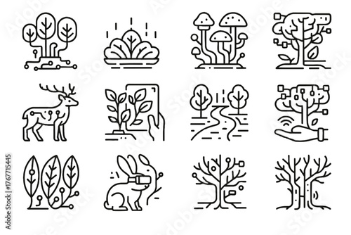 Path sensors trees futuristic icon digital forest foliage icons reality holographic vector