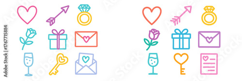 Colorful heart and love-themed icons arranged beautifully for special occasions and celebrations