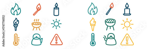 Collection of fire-related icons for safety and awareness in various activities