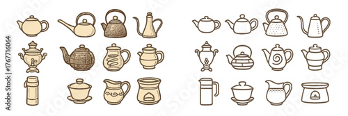 Collection of various teapots and kettles designed in a simple, minimalist style for tea enthusiasts and collectors