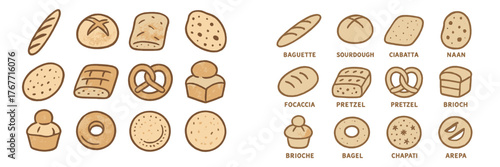 Various types of bread displayed on a simple background showing popular baked goods from around the world
