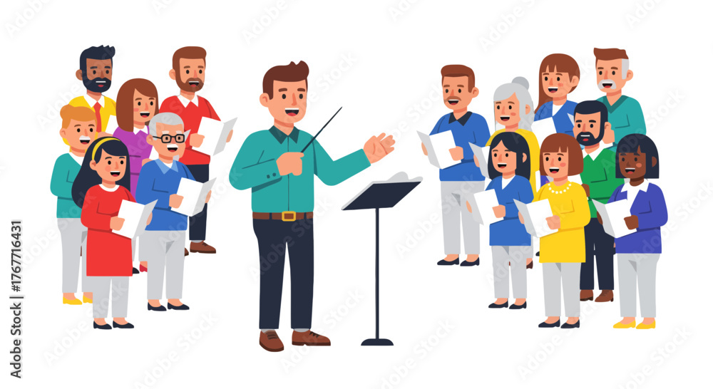 Fototapeta premium A Cheerful Choir Performing Under A Conductor's Baton in a Harmony Performance