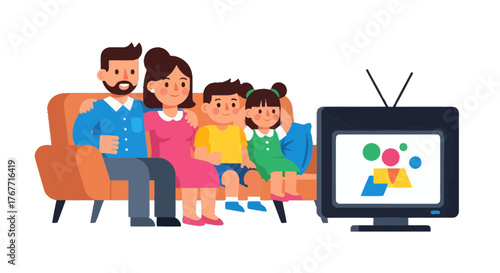 A Family Watched Television Together Having A Cozy Time While Relaxing On The Sofa