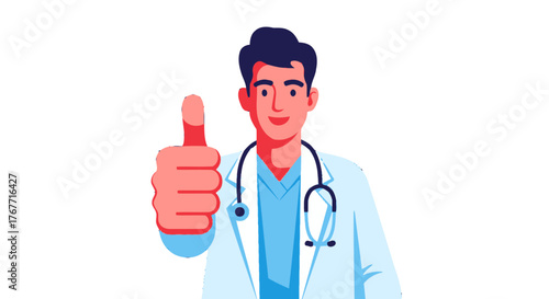 A Cheerful Doctor Giving Thumbs Up, Good Health, Positive, and Encouragement Illustration