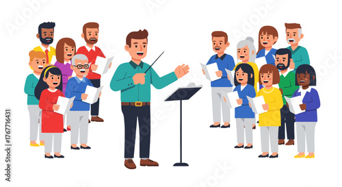A Cheerful Choir Performing Under A Conductor's Baton in a Harmony Performance