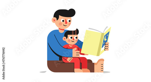 A Father Reading a Story to His Child, Evening Bedtime Reading Session, Togetherness.