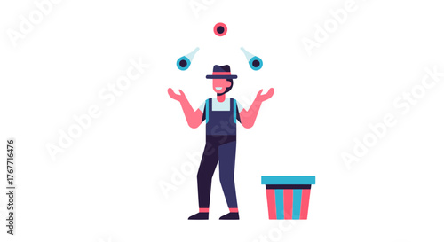 A Cheerful Juggler Performing A Skillful Display Of Dexterity And Balancing Equipment
