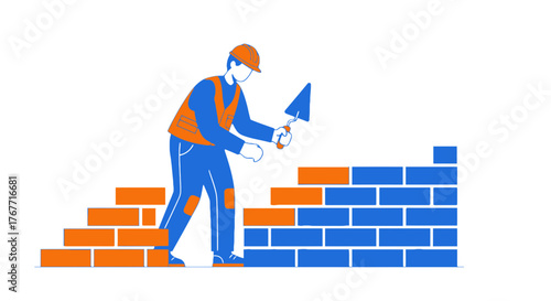 A Construction Worker Skillfully Building a New Wall With Precision and Dedication