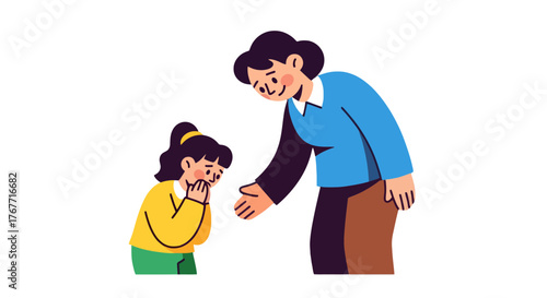 A Mother Comforting A Disheartened Child: A Sympathetic and Supportive Moment