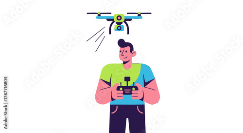 A Person Controls A Drone With A Controller Against A Black Background