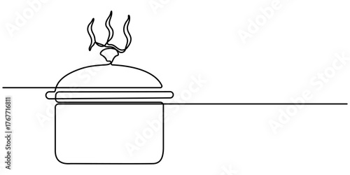 pressure cooker continuous one line drawing, Simple line drawing illustration of traditional mortar outline art vector illustration. 