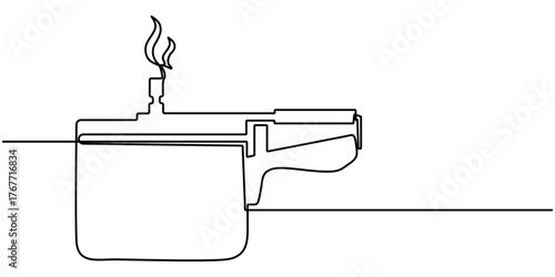 pressure cooker continuous one line drawing, Simple line drawing illustration of traditional mortar outline art vector illustration. 