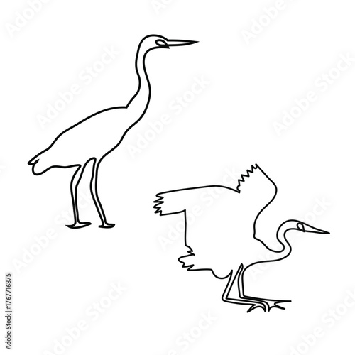 Elegant Heron Line Drawing – Minimalist Bird Illustration