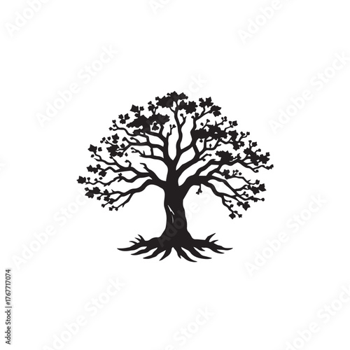 Stylized tree silhouette logo design template symbol vector illustration.