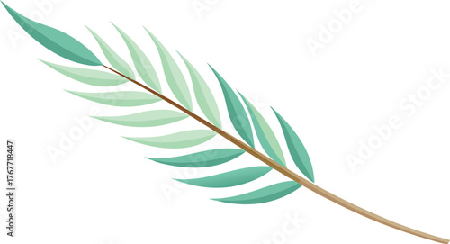 Delicate watercolor palm frond with soft green and teal hues