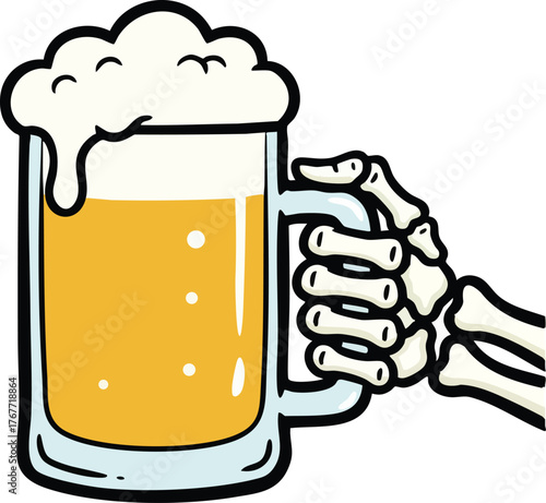 Skeleton Hand Holding a Beer Mug vector Illustration