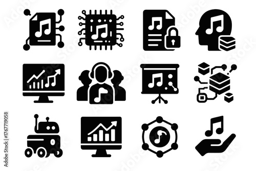 Icon drawing insight rights predictive ai contract song audience value music vector