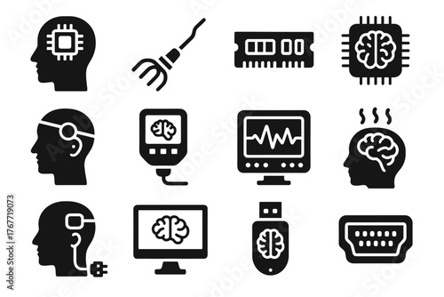 Monitor memory brainwave data interface icon icons port neural analyzer vector cognitive
