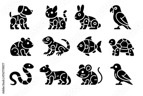 Fish interactive rabbit mouse ferret pets dog icon snake cat robotic vector