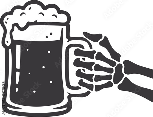 Skeleton Hand Holding a Beer Mug vector Illustration
