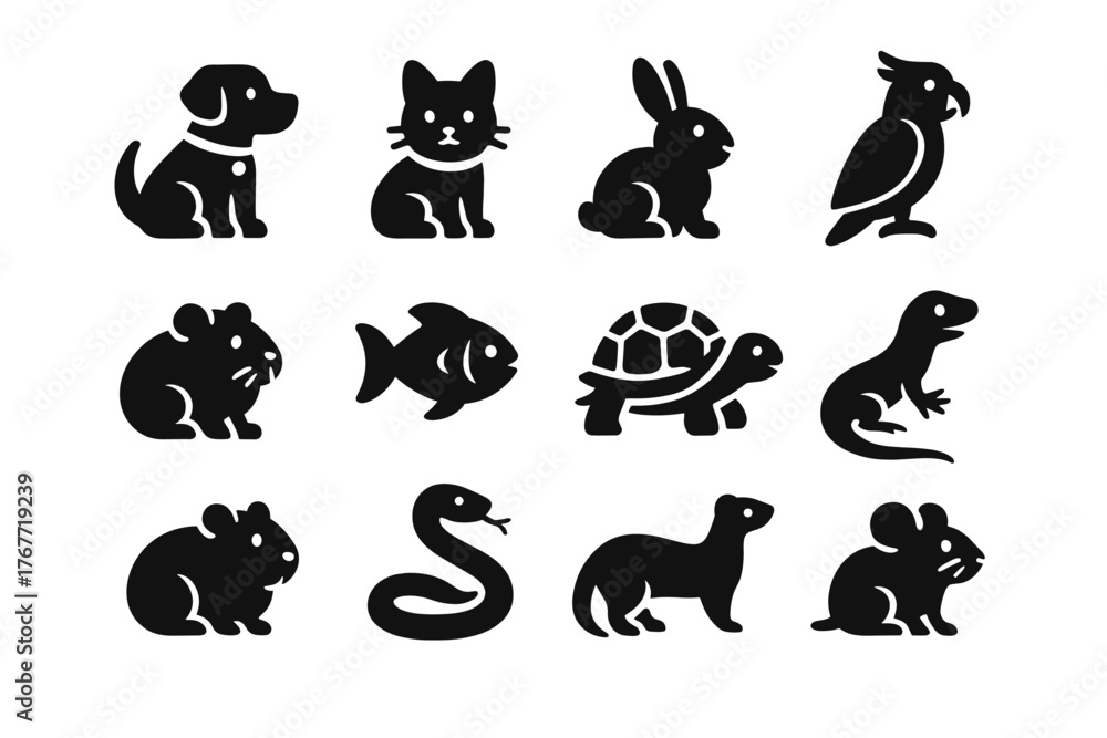 Fototapeta premium Guinea icon fish turtle parrot hamster rabbit ferret vector pet smart cat
