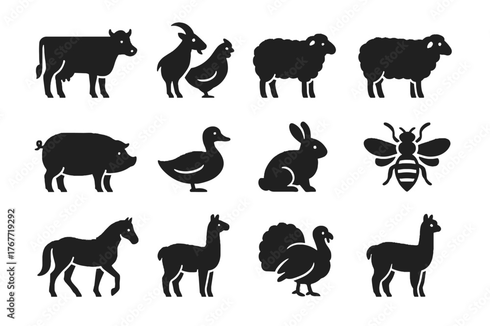 Obraz premium Honeybee animals pig horse turkey rabbit icon sheep vector sustainable goat farm