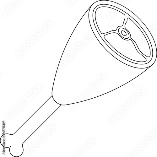 Meat with Bone Outline Icon Illustration on White Background
