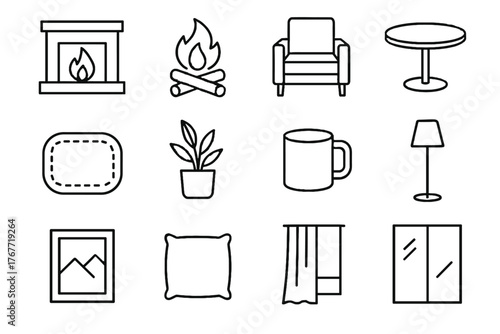 Cushion cube floor rug ceramic flat minimalist divider round vector fireplace icons