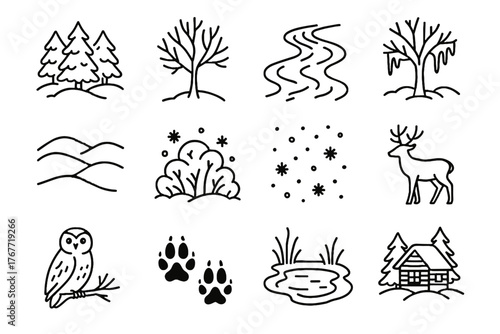 Branches cabin pond deer bushes hidden forest icon icons frozen tracks trees