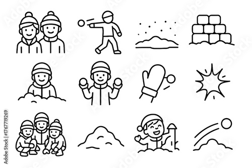 Winter icons holding icon snow activity snowball into play snowy vector fight